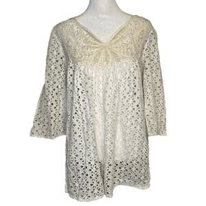 Calypso St. Barth cream eyelet top size L